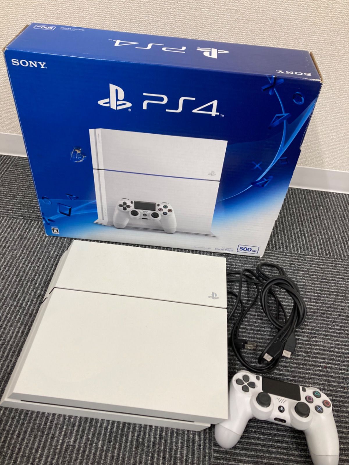 【通電確認済み】【箱穴あり】PlayStation4 CUH-1200A ホワイト 本体 コントローラー ケーブル 箱付き【ゲーム機本体】【3】