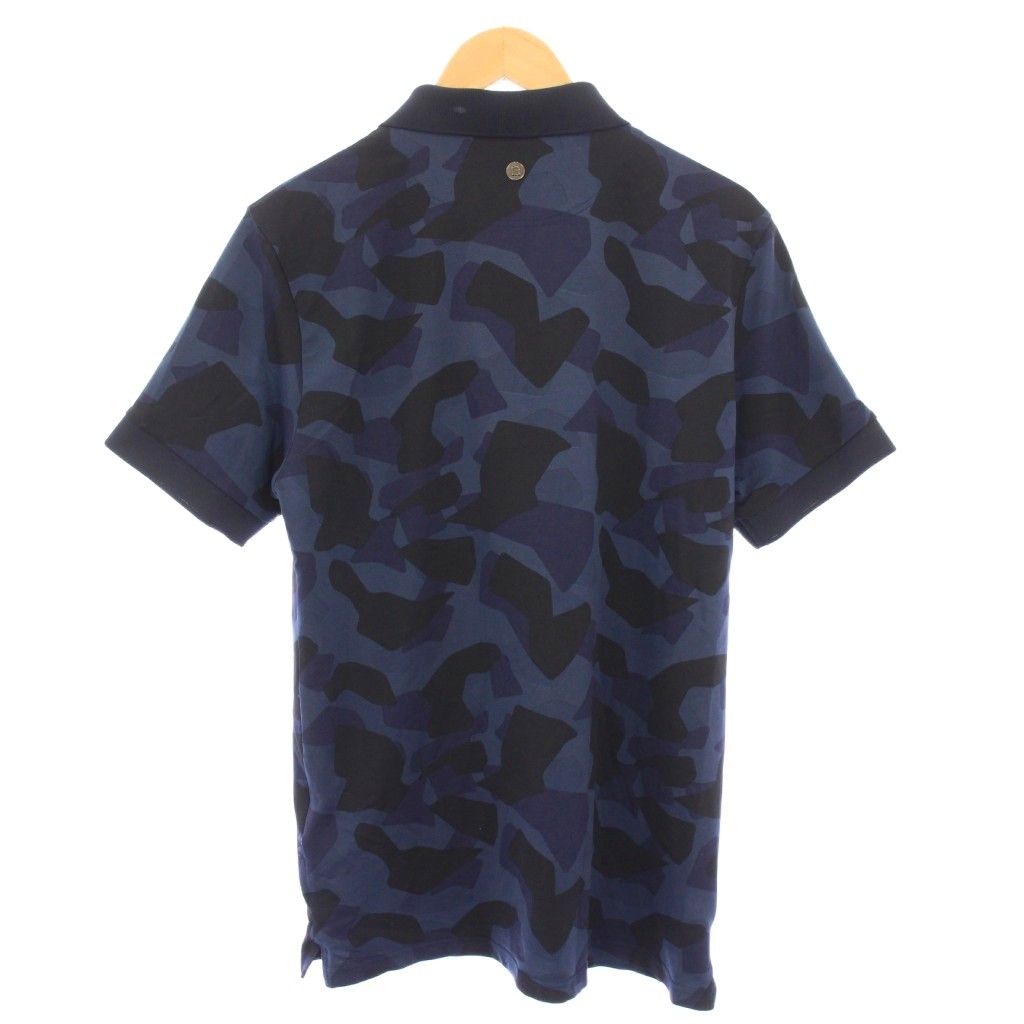 ブリーフィング BRIEFING ゴルフウェア ポロシャツ 半袖 レギュラーカラー ハーフボタン ストレッチ ロゴ カモフラ 迷彩柄 L 紺 ネイビー 黒 ブラック |BB