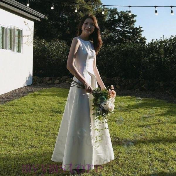 二次会 花嫁 白 ワンピース ウエディングドレスマキシ丈 結婚式