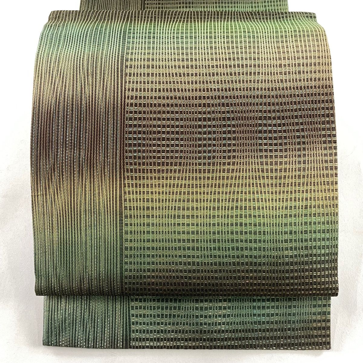 袋帯 秀品 縞 金銀彩 焦茶色 全通 正絹