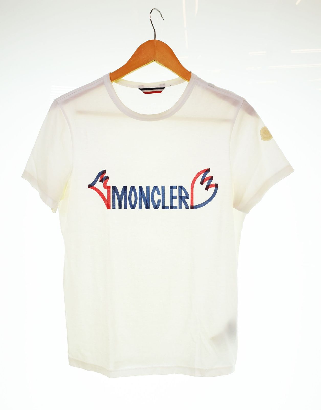 MONCLER ロゴ付き半袖白Tシャツ 未使用 MONCLER モンクレール ネックロゴ 半袖 Tシャツ 白 黒 XS