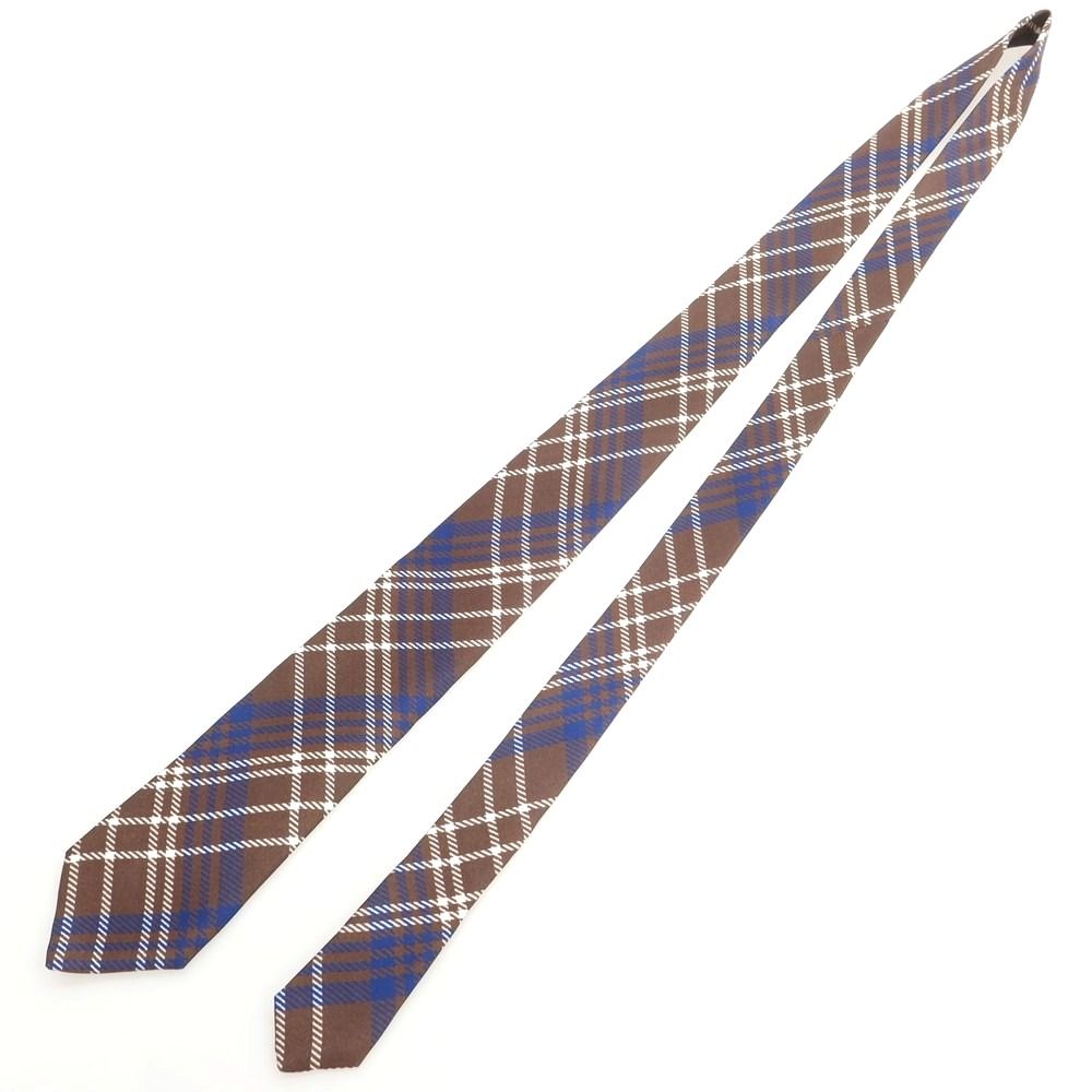 LUIGI BORRELLI ボレッリ ネクタイ ダークブラウン チェック柄 中古】ルイジ ボレッリ Luigi Borrelli シルク プリント チェック柄