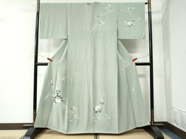 人間国宝 羽田登喜男作 落款印入り 叩き染 二羽の鴛鴦訪問着と袋帯の