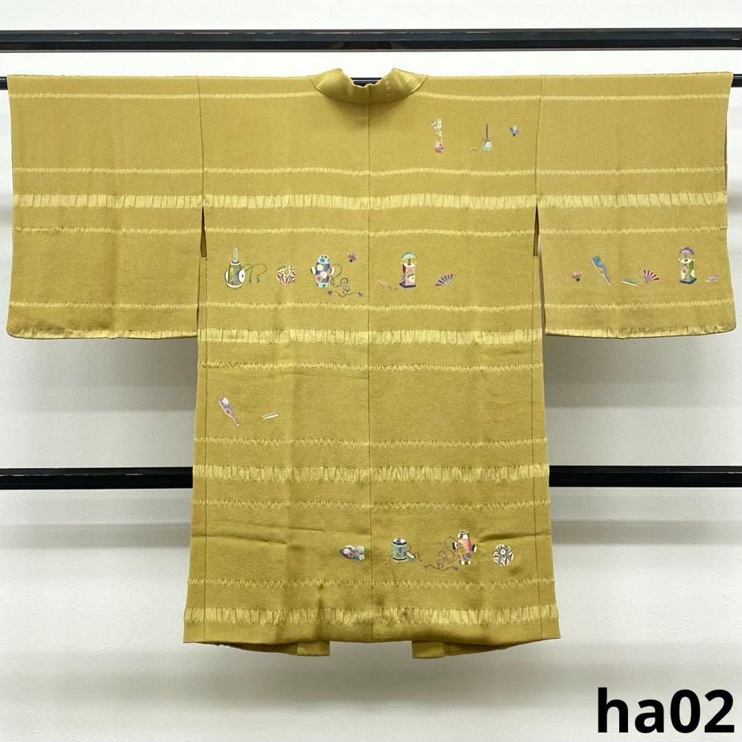 羽織 手描き友禅 金彩 ちりめん 貝合わせ 羽子板 鞠 正絹 羽織紐付 正絹