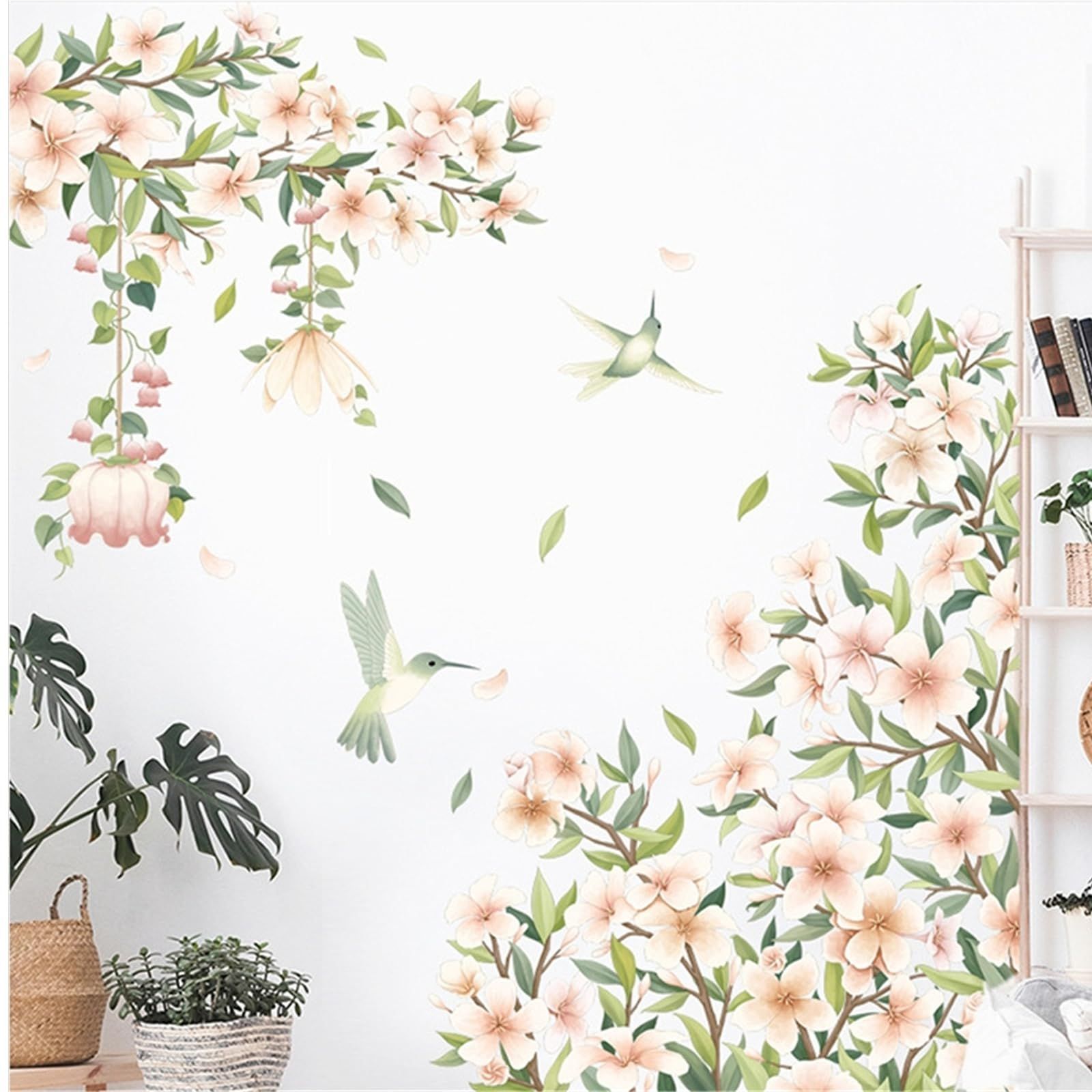 HOTIYOK ウォールステッカー おしゃれ 木蓮の花 ピンクの花 壁ウォールステッカー 新鮮な植物 装飾シール 花鳥 壁 シール 大きい 壁紙 剥がせる はがせる 壁紙シール 防水 ウォール ペーパー ドア ベッドルームリ ビングルーム イン