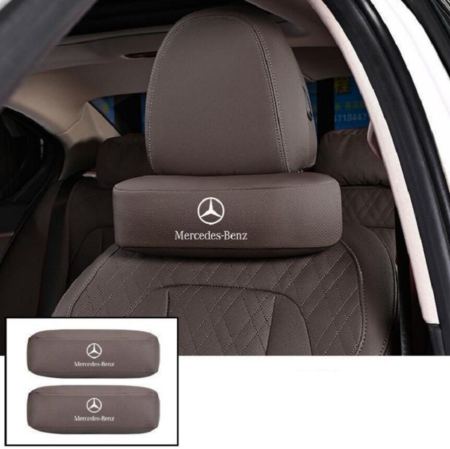 メルセデス ベンツ レザー ネックパッド 汎用 車載首枕 ヘッドレスト 通気性 頚椎サポート 快適設計 疲労軽減 ２個セット