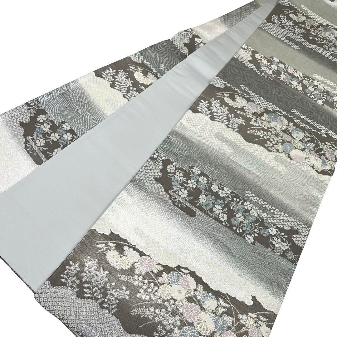 袋帯 西陣 証紙付 京小袖 エ霞に花柄模様 金銀糸 フォーマル O-4343  