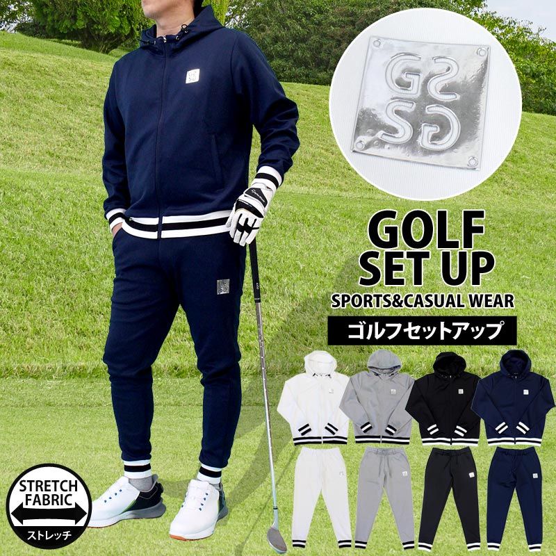 ゴルフウェア メンズ 上下セットアップ GIORNO SEVEN ジョルノセブン ジップアップパーカー トップス ゴルフパンツ リブライン ブランド おしゃれ 秋冬 春夏 4-ネイビー