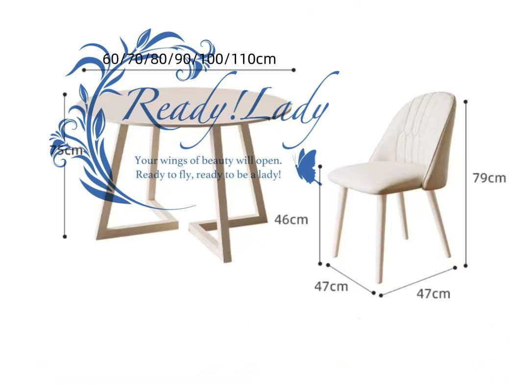 ダイニングテーブルセット 4人用 丸型 大理石テーブル カフェテーブル 丸テーブル サイドテーブル 食卓 クリーム風 円卓 リビングテーブル 岩板天板 傷 汚れ 水 熱に強い パソコンデスク エレガント テーブル イス-5点セット 110cm