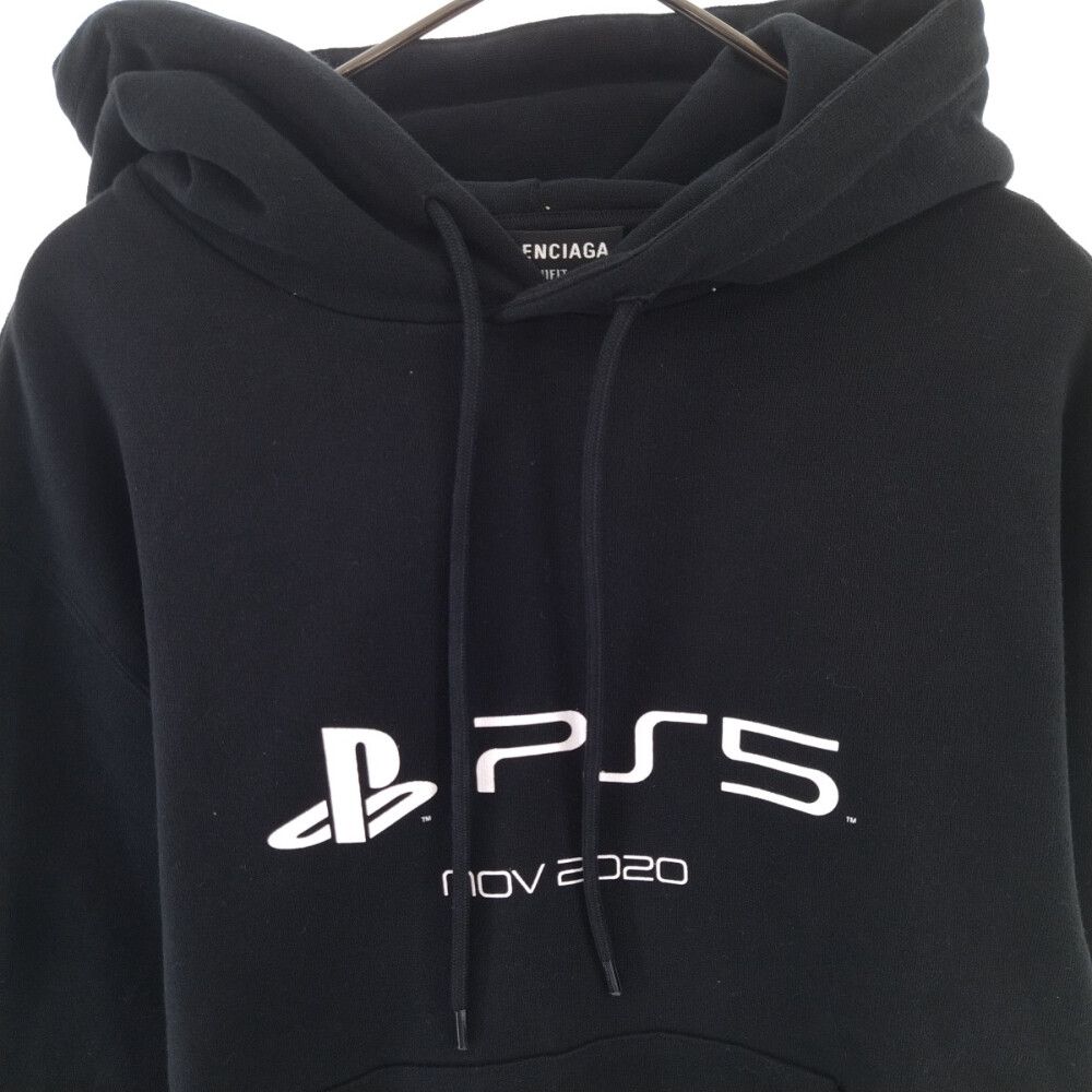 BALENCIAGA (バレンシアガ) 21AW× PlayStation Printed Fitted Hoodie PS5 プレイステーション  コラボ ロゴ プリントプルオーバー パーカー ブラック 657034 TKVF4