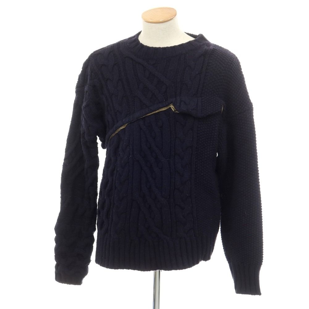 【中古】タム Tamme ローゲージウール ケーブル編み クルーネックニット ダークネイビー【サイズ1】【メンズ】