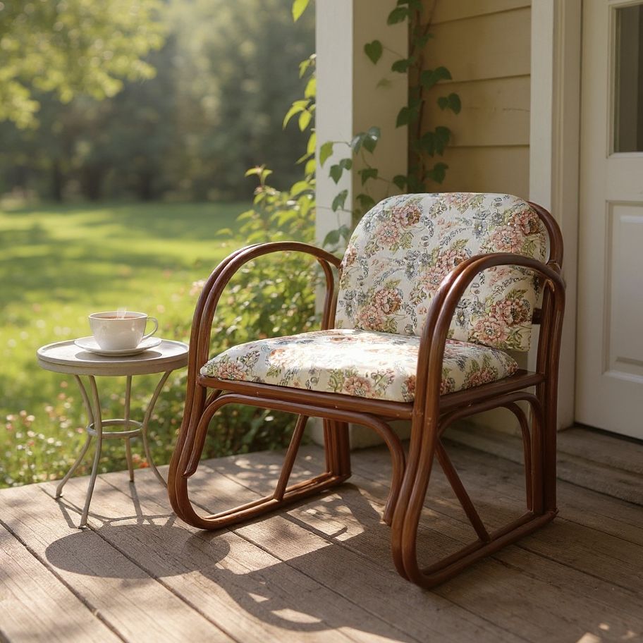 K 完成品 ラタン アームチェア 座椅子 花柄 籐家具 敬老の日適 通年使える 籐椅子 アームチェア 花柄クッション 座椅子 レトロ|アンティーク調 和風|洋風