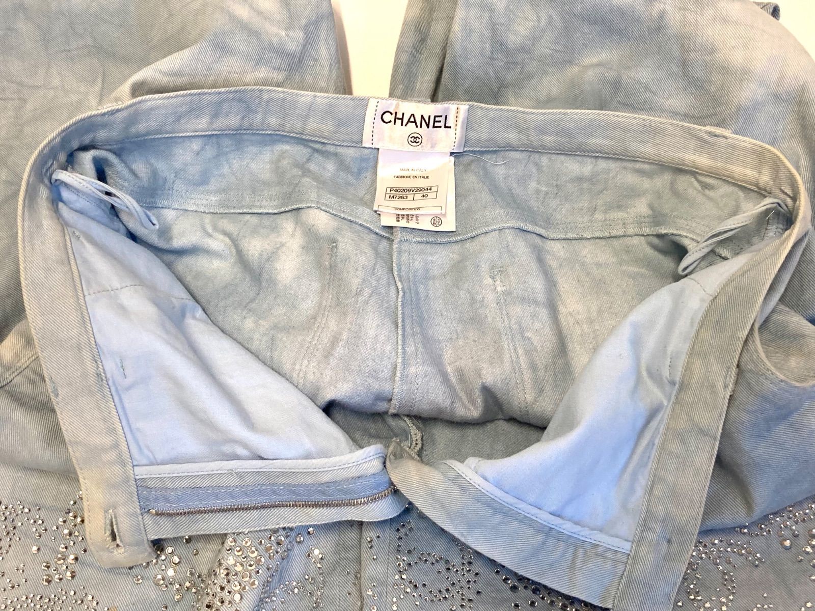 CHANEL シャネル ラインストーン ココマーク デニムパンツ