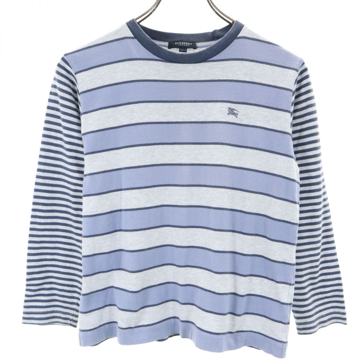 バーバリー 三陽商会 日本製 ボーダー柄 長袖 Tシャツ 140A グレー系 BURBERRY ロンT キッズ 古着 【240309】 メール便可