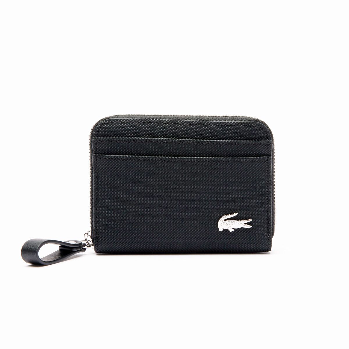 LACOSTE メンズ ミニ財布 LACOSTE NF4375 ブラック 黒 小銭入れ ラウンドファスナー コインケース 小さめ カードケース カード入れ カードウォレット コンパクト ウォレット wallet ワニ 男性 サイフ レザー調 キャッシュレス