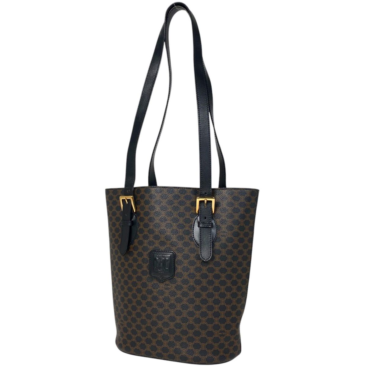 CELINE マカダム柄ハンドバッグ　ブラック マカダム柄ハーフムーンハンドバッグ ブラック ヴィンテージ|セリーヌ