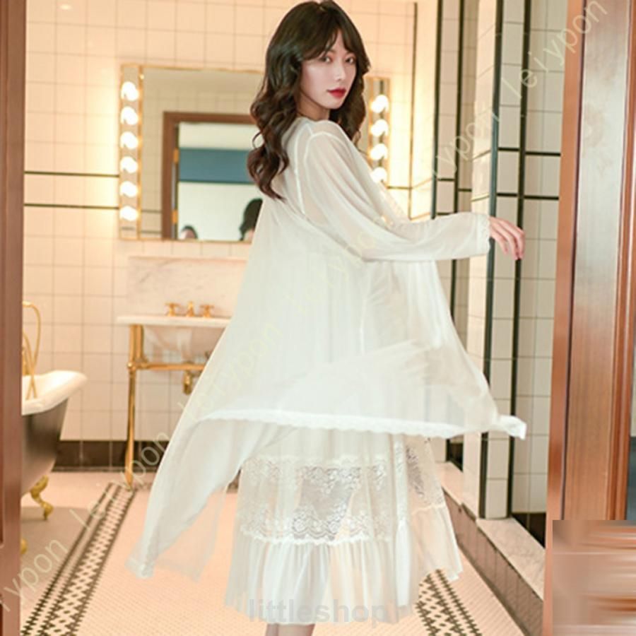 2点セット ナイトガウン レディース 姫系 レース ネグリジェ 寝巻き