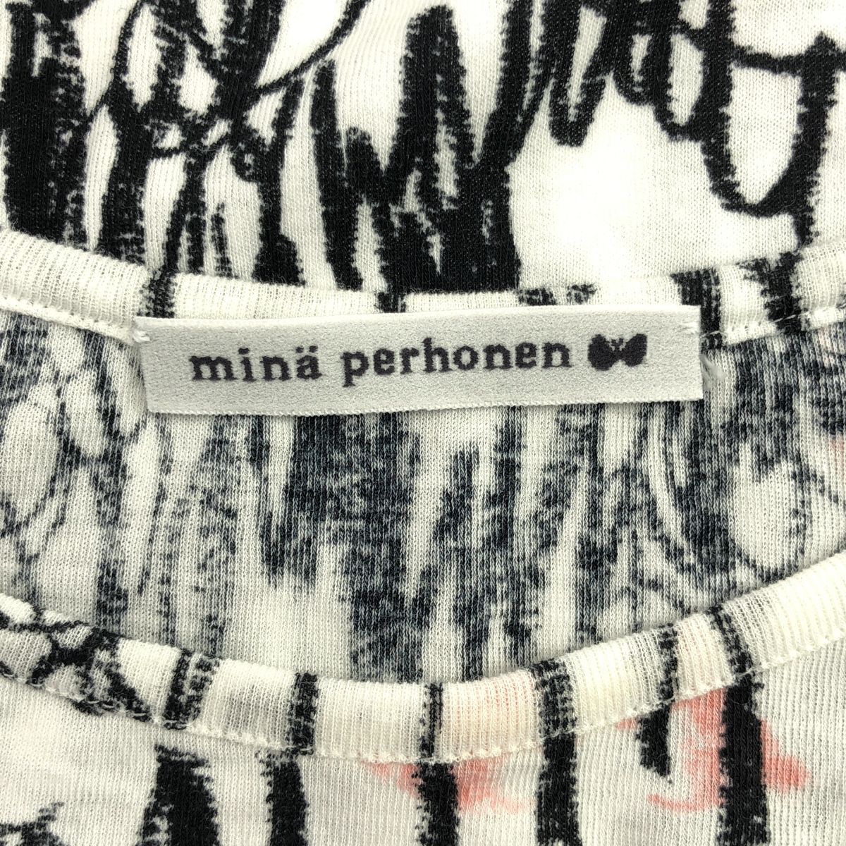 mina perhonen / ミナペルホネン | 2024-25 a/w | cache-cache プリント クルーネック カットソー | M | ブラック/ホワイト | レディース mina perhonen / ミナペルホネン | 2024-25 a/w | cache-cache