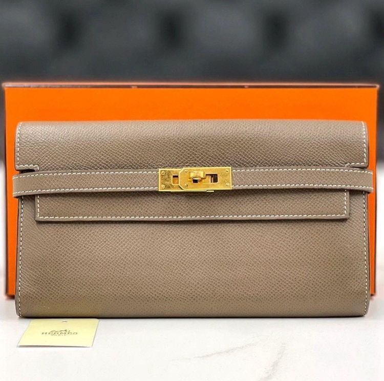 エルメス ケリーウォレット エプソン エトゥープ D刻印 長財布 美品 