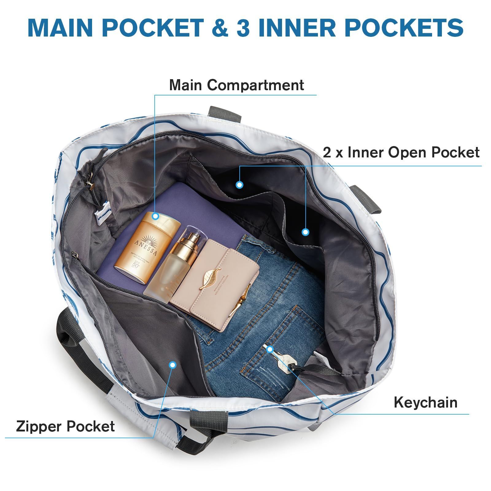  まもなく終了 大型ビーチトート 防水防砂 ジッパー付き 女性用折りたたみバッグ G 4 Free プールバッグ ビーチバッグ 水泳用品