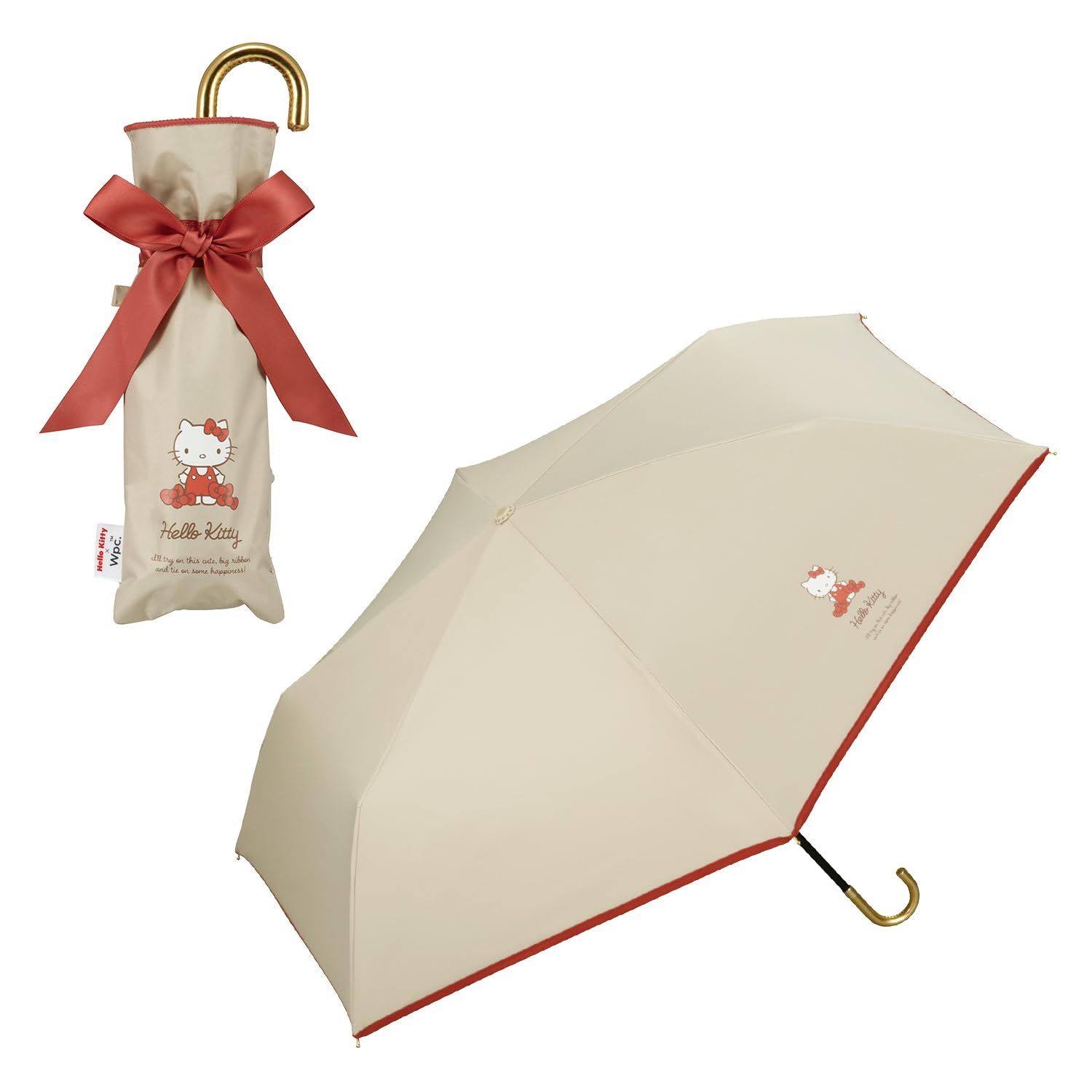 【2024】Wpc. 日傘 折りたたみ傘 サンリオキャラクターズ 遮光サテンリボン ミニ ベージュ(ハローキティ) 晴雨兼用 親骨50cm 手開き 220g レディース サンリオ コラボ パステル ハート キャラクター イラスト  [ベージュ(ハローキティ)]