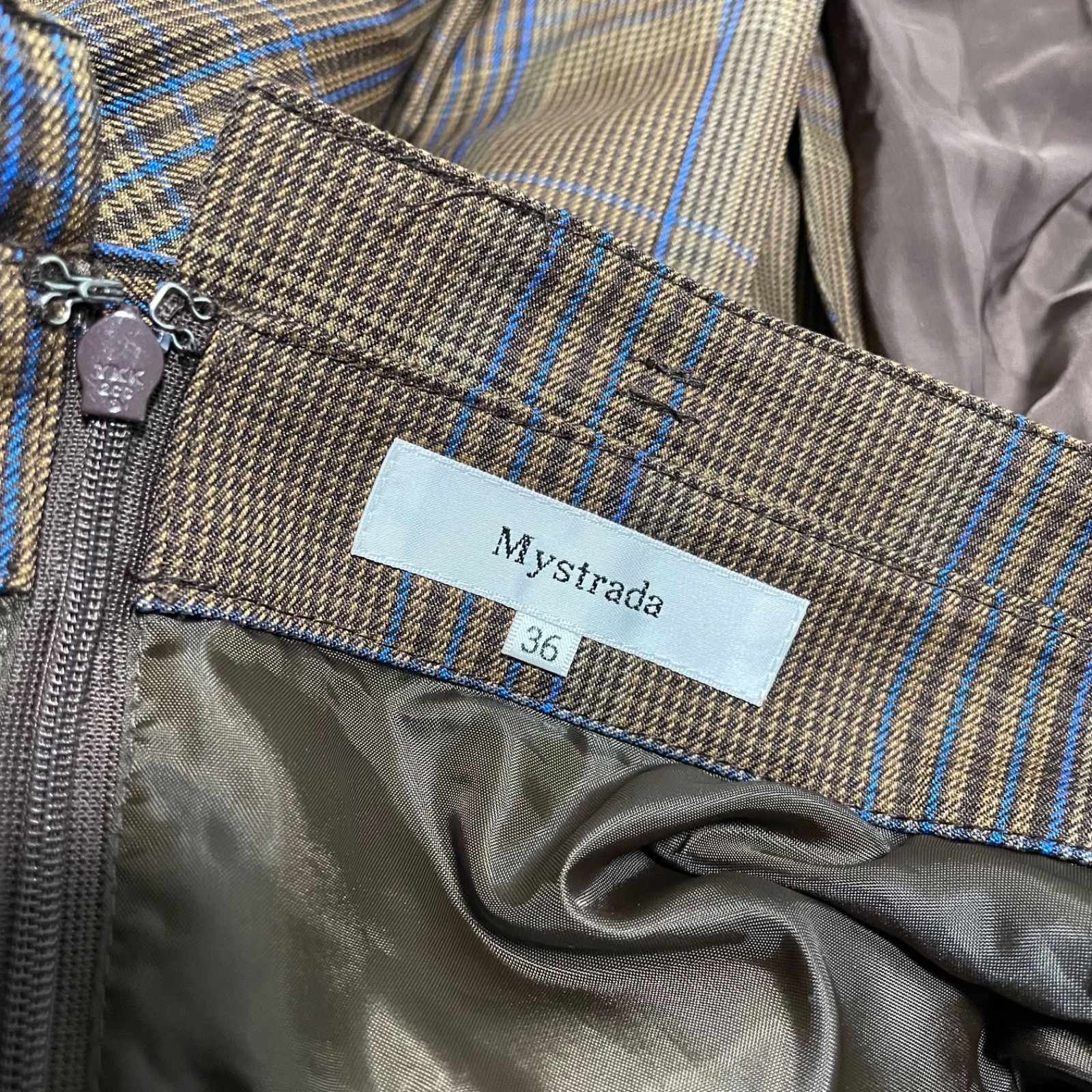 Mystrada プリーツトレンチスカート ブラウンチェック マイストラーダ  