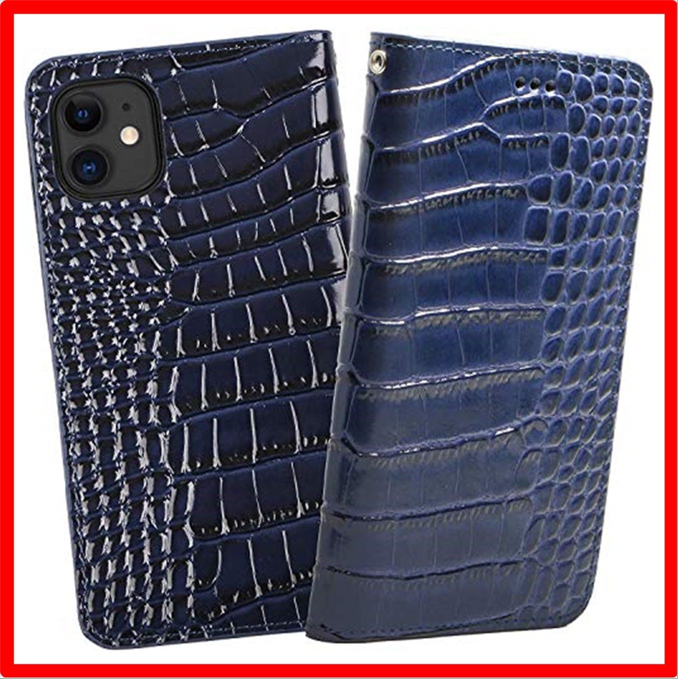 【匿名配送】 iphone12mini_ブルー ReZuell. スマホケース クロコダイル 牛革 手帳型 レザー ケース iphone12mini ブルー