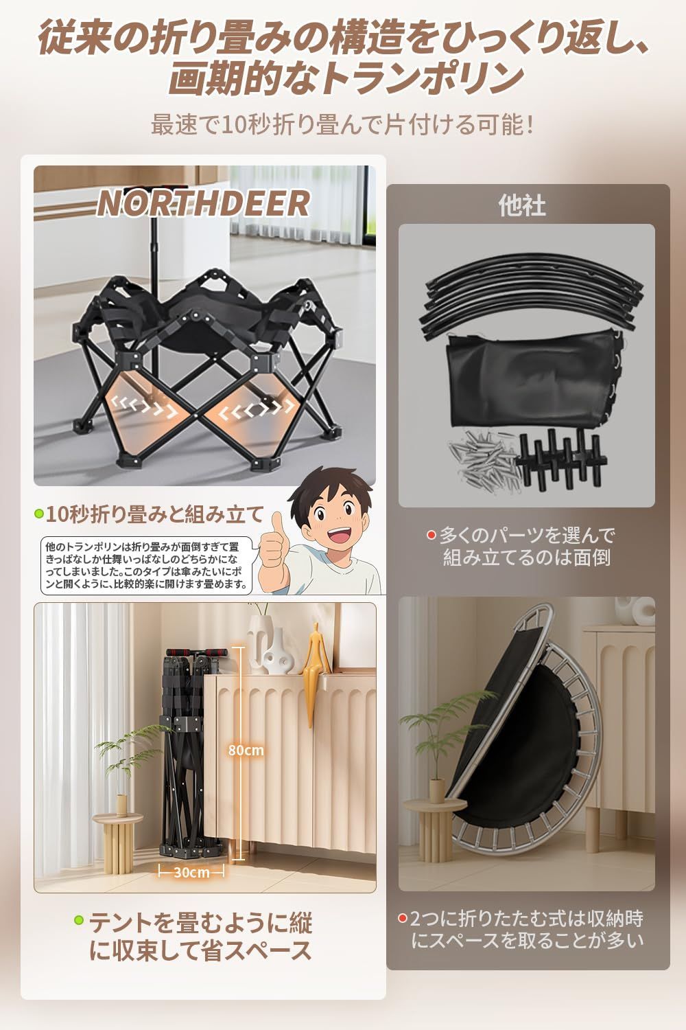  子供 室内 大人用 トランポリン 15秒 折りたたみ 組み立て不要 スマホホルダー付き 手すり付き 3段階調節 静音 全鋼構造 高弾力 トレーニング エクササイズ 遊び 家庭用 耐荷重150 kg その他 文房具 事務用品