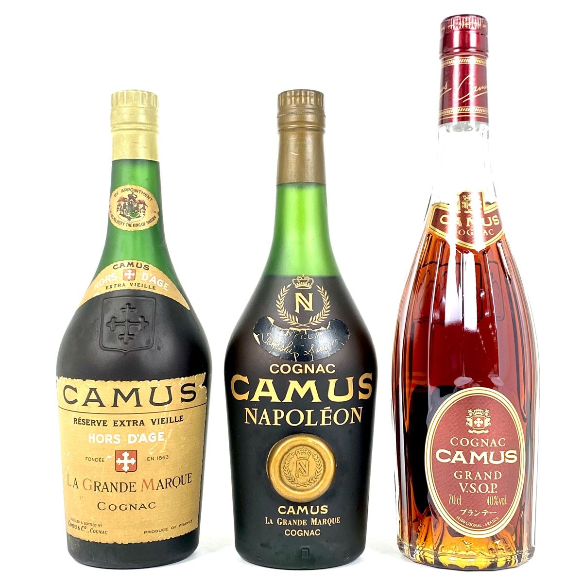 3本 カミュ CAMUS リザーブ エクストラ ヴィエイユ オルダージュ ラ グランマルキ ナポレオン ラ グランマルキ ランド VSOP クリアボトル コニャック 700ml ブランデー セット 古酒
