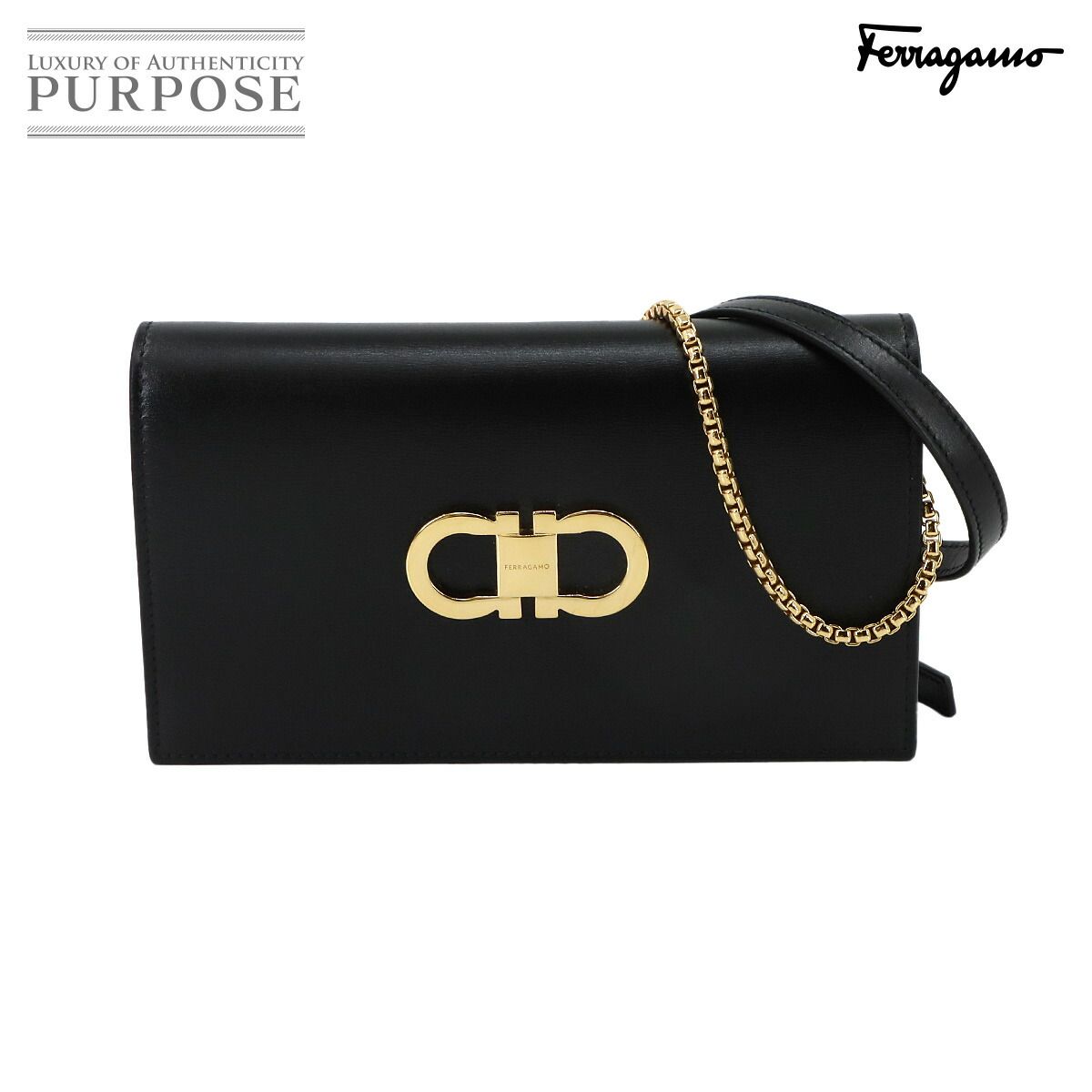 サルヴァトーレ フェラガモ Salvatore Ferragamo ガンチーニ チェーン ショルダー バッグ レザー ブラック 218357 90298031