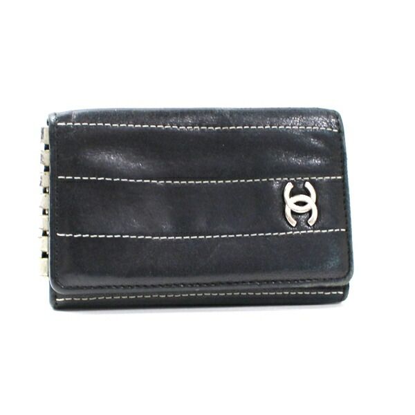 シャネル レザー キーケース 6連 2欠 ブラック ロゴ Bランク