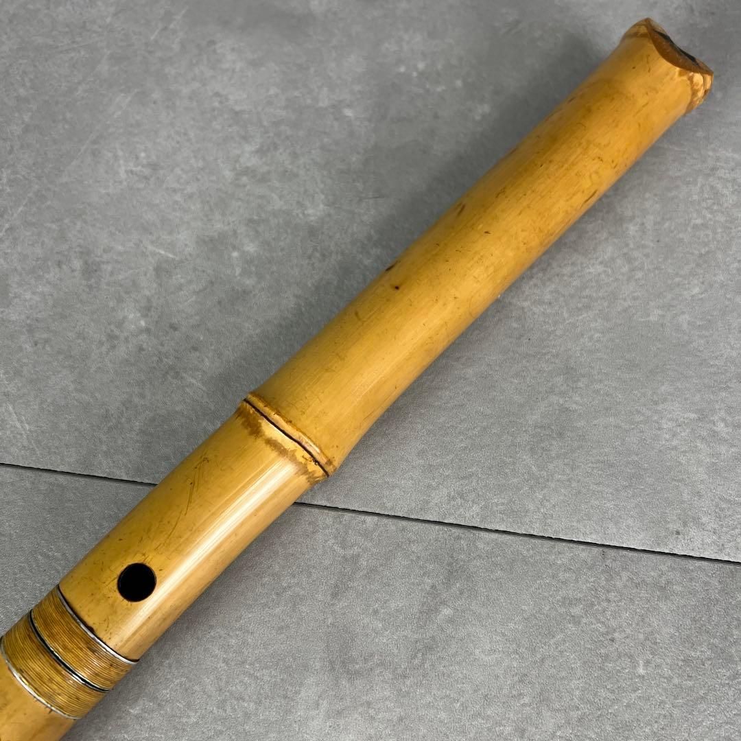 尺八　琴古流　バチ型　銘あり　龍栄　2印　銀三線　1尺8寸　5孔　和楽器 尺八 琴古流 バチ型 銘あり 龍栄 2印 銀三線 1尺9