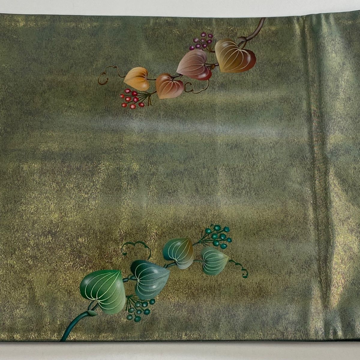 袋帯 秀品 落款 墨流し 灰緑 お太鼓柄 正絹 【中古】 袋帯 美品 秀品