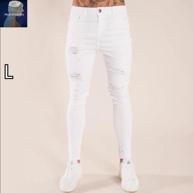 [L]秋冬 コーデ メンズ  服 シンプル ファッション オシャレ 大人 かっこいい 大きいサイズ ストリート 紳士服  パンツ リップド ジーンズ ウォッシュ加工 アメリカン スリムフィット