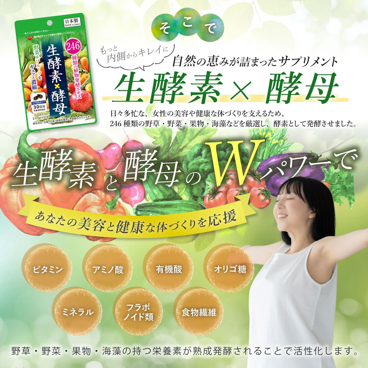 健康食品】生酵素×酵母 60粒入×2か月分 酵素 酵母 ダイエット 美容 