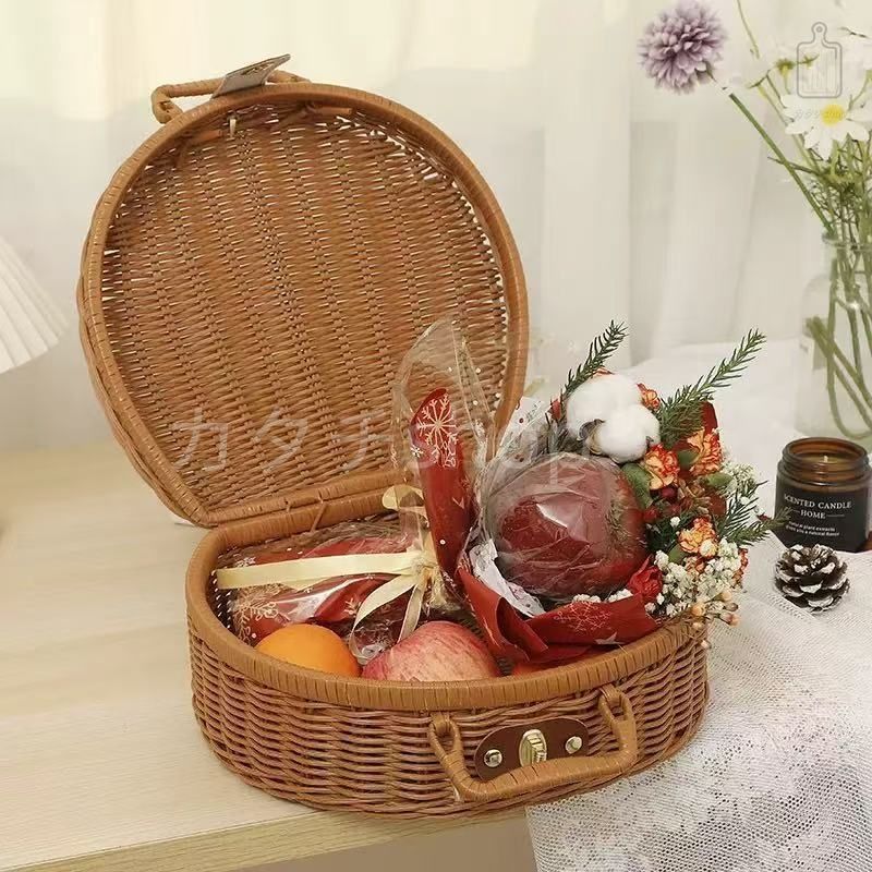 かごバッグ 丸型 YDM 受注製作 バスケット Lacak Basket丸型かごﾊﾞｯｸﾞS: フラワーベース・鉢カバー ｜ 特集掲載》Lサイズ まるいかごバッグ Round basket L 2way バッグの通販