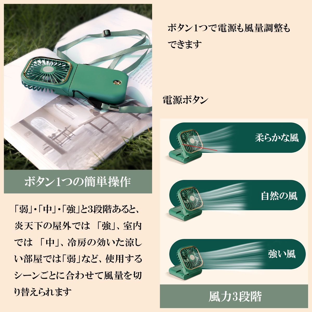 ハンディファン 手持ち扇風機 可愛い 首掛け扇風機 折りたたみ 長時間 