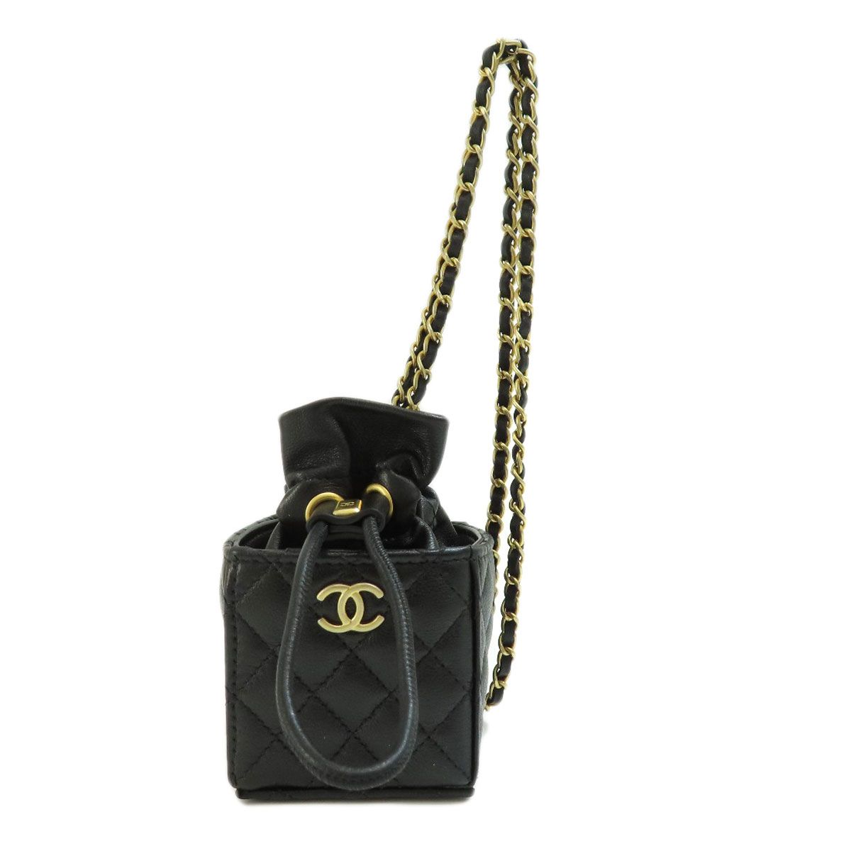 シャネル マトラッセ ラムスキン ショルダーバッグ 巾着 ブラック ゴールド CHANEL シャネル チェーンショルダー マトラッセ 巾着 ゴールド金具