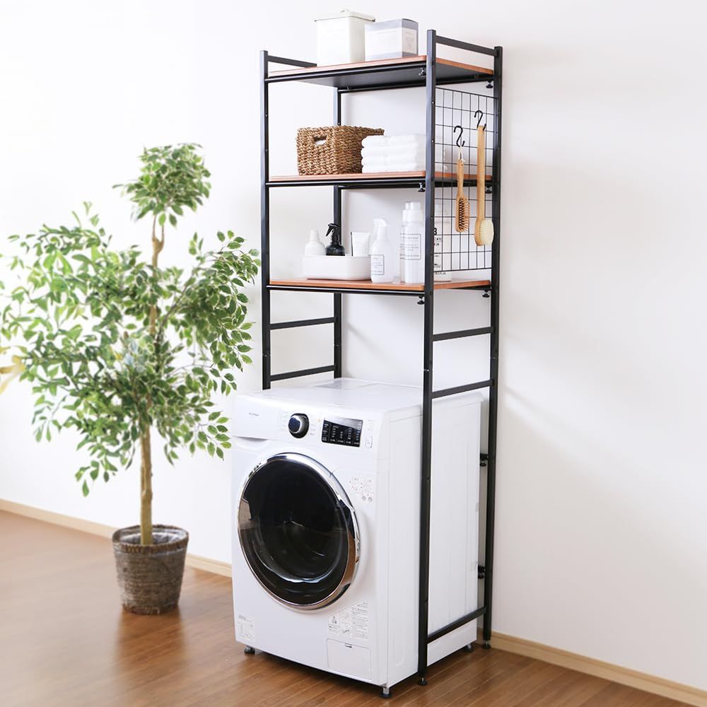 数量 伸縮 ランドリーラック ブラック 幅約65.5 92.5 65 92㎝の洗濯機に対応 アイリスプラザ LRP-301