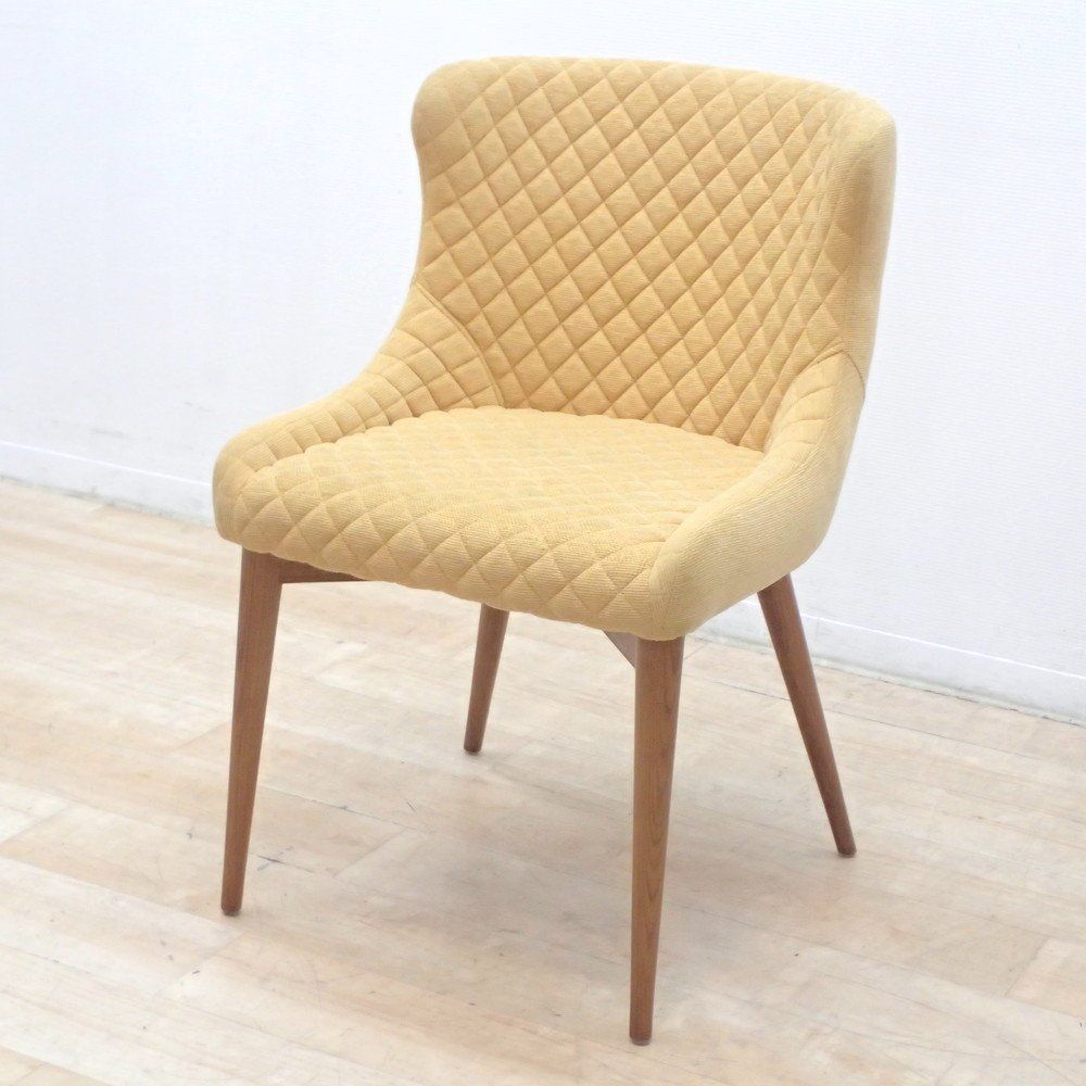 Indigo LIVING ダイニングチェア イエロー 布張り 木製 ファブリック 肘無 椅子 ミーティングチェア リビング EG18899 オフィス家具