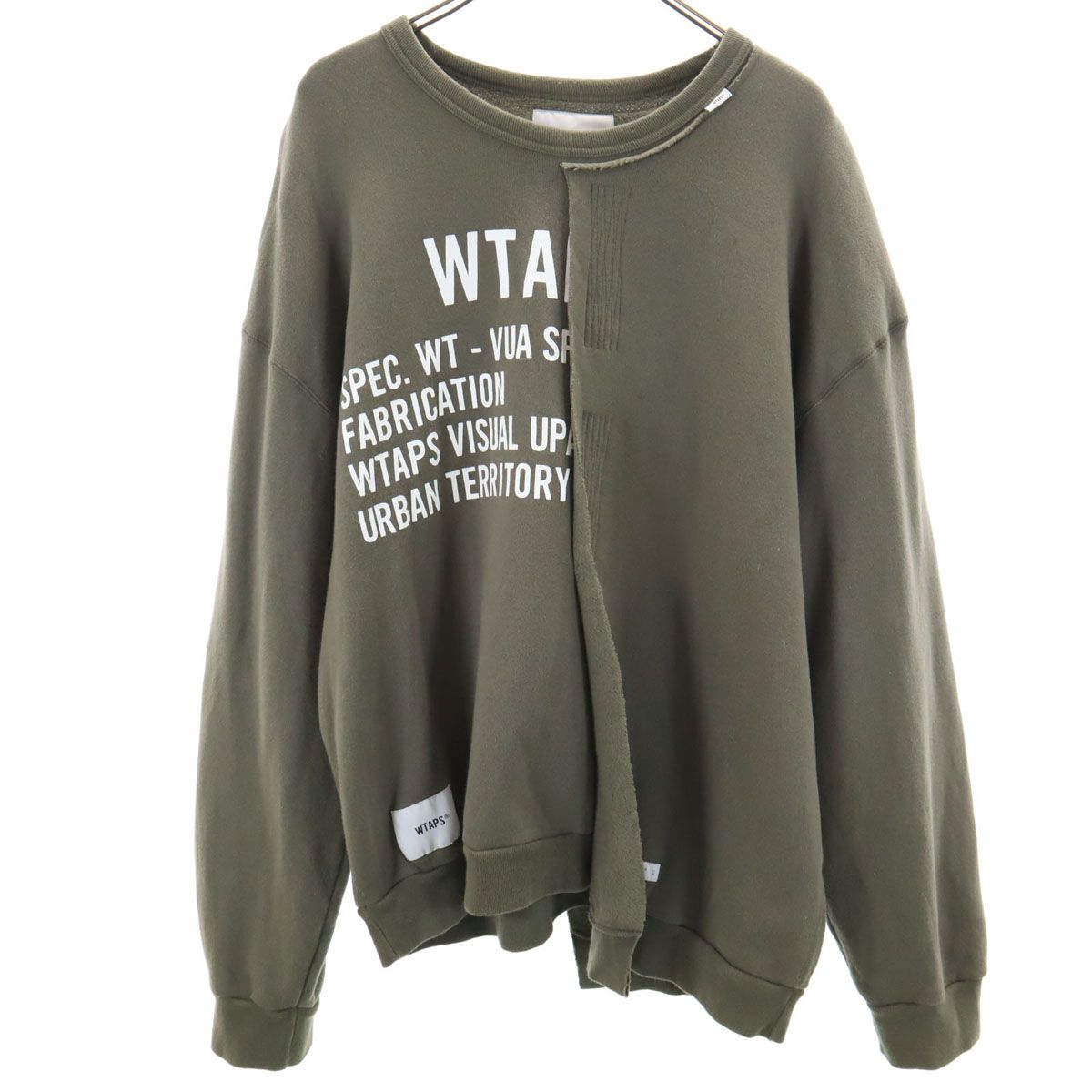 WTAPS ダブルタップス 日本製 長袖 スウェット トレーナー 2 オリーブ系 裏起毛 アシメ メンズ WTAPS ダブルタップス 日本製 長袖 スウェット トレーナー 2 オリーブ