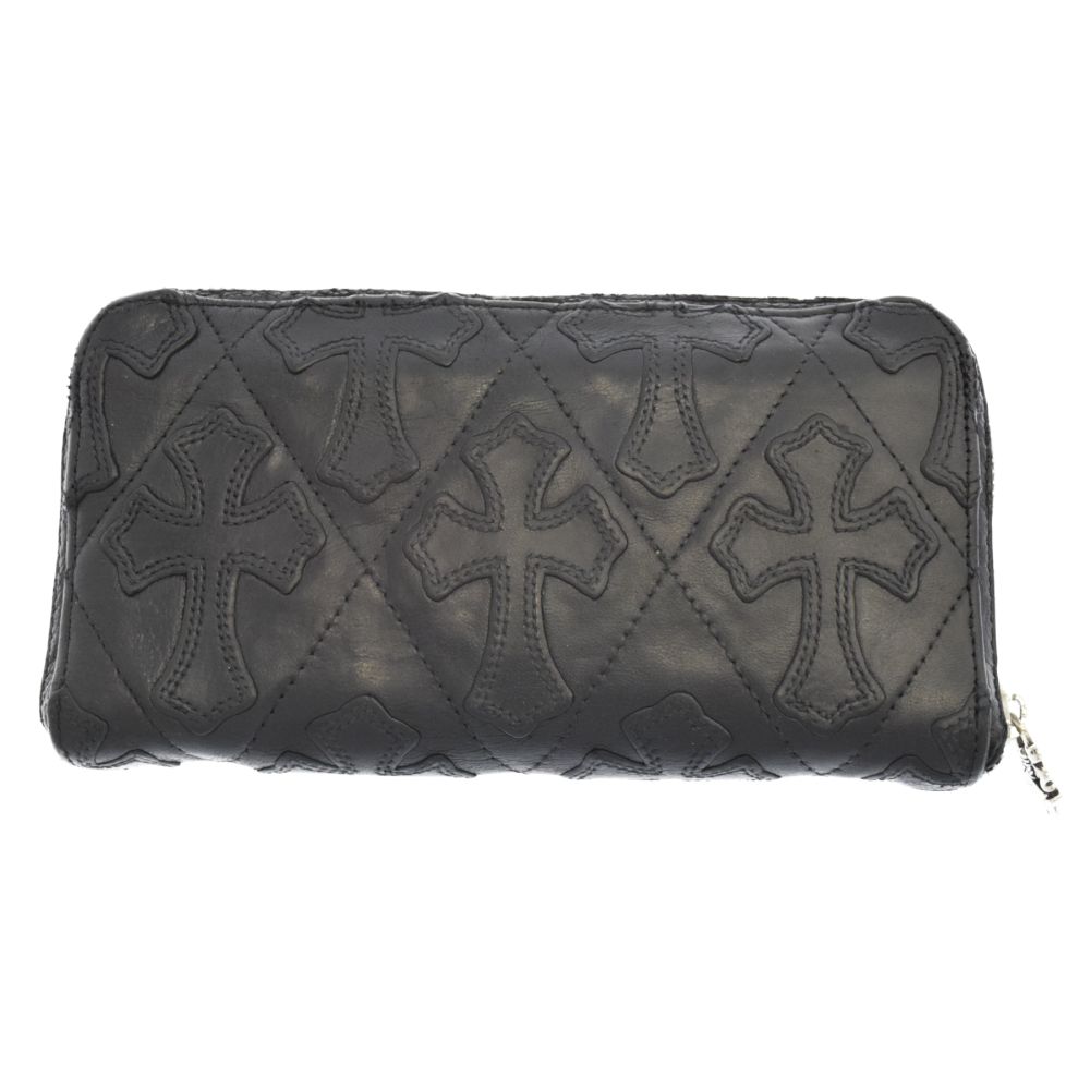 CHROME HEARTS (クロムハーツ) REC F ZIP/QUILTED セメタリークロスキルティングレザーウォレット財布 ブラック  ※ジップ社外品