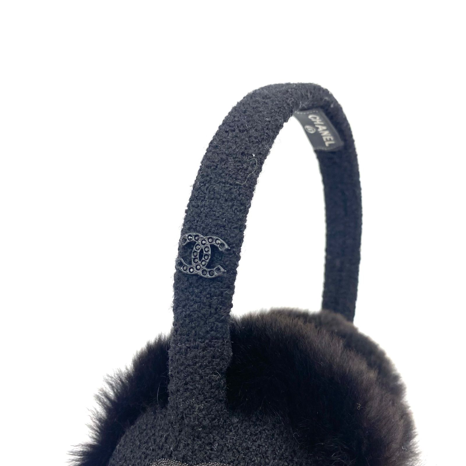 シャネル きらきらカメリア イヤーマフ 耳あて ブラック シャネル☆イヤーマフ 耳当て ココマーク ラインストーン カメリア