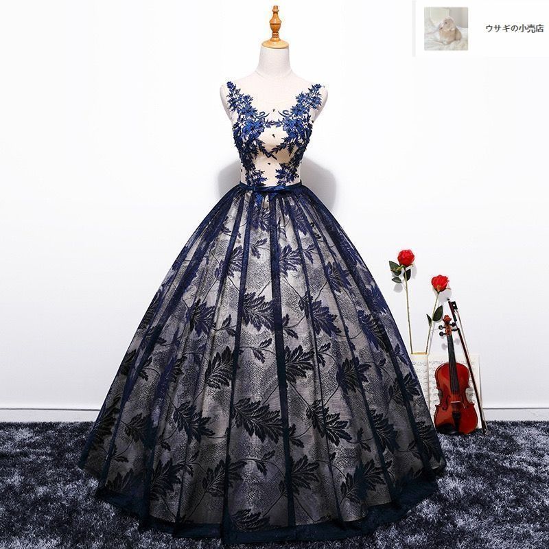 ウエディングドレス 安い ピアノ発表会 カラードレス 花嫁 結婚式 演奏会 ネイビー ロングドレス 二次会 パーティードレス コンサート フォ