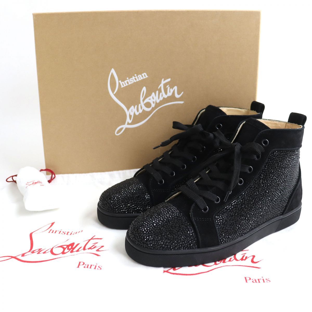 極美品△クリスチャンルブタン 3100592 LOUIS FLAT VEAU VEROURS STASS 