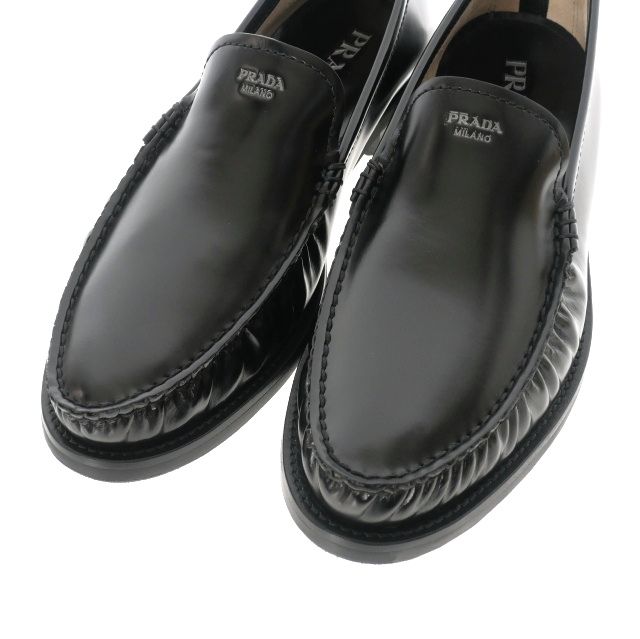 プラダ PRADA ブラッシュドレザー ローファー 靴 8 ブラック 黒