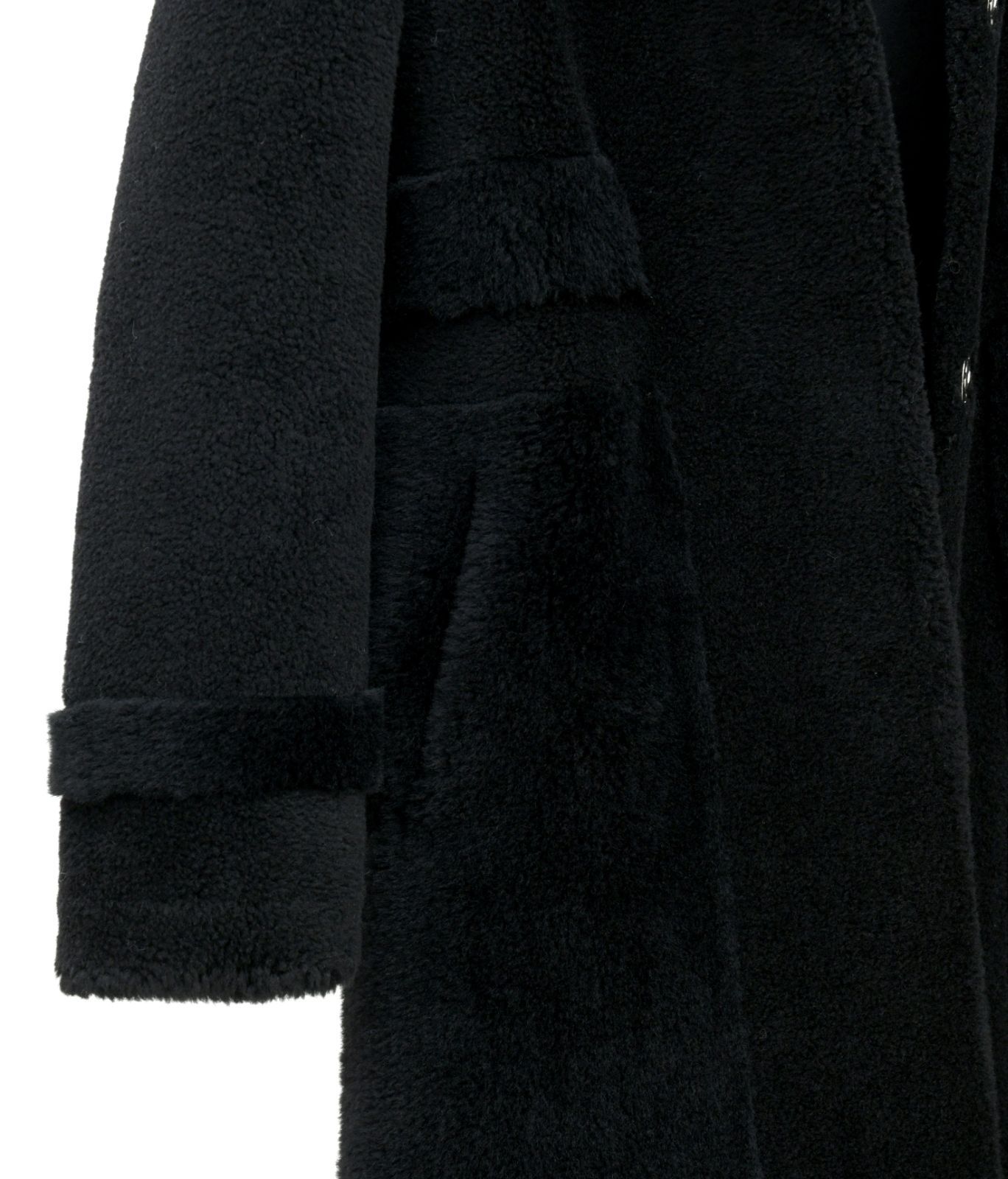 新品限定★帽子付★最高級★フォックスファー襟付き羊毛ロングコート 黒毛皮、ファー両サイドにポケット付