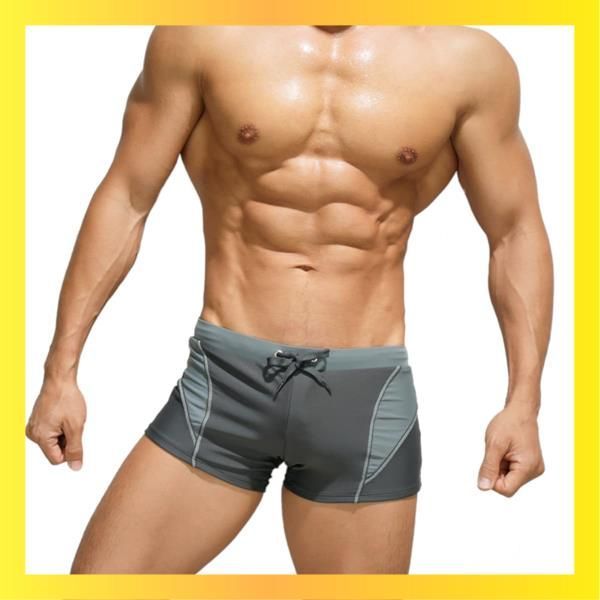 M_グレー [SANT BOLEN] メンズ ローライズ サーフ パンツ オシャレ 水着 ビーチ 海パン ショート 短め 腰パン ボックス型 (M， グレー)