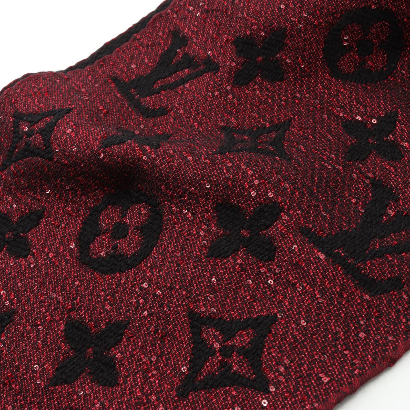 ルイヴィトン エシャルプ ロゴマニア マフラー モノグラム レッド ウール LOUIS VUITTON（マフラー/ショール ・ レッド/赤色系）のフリマ