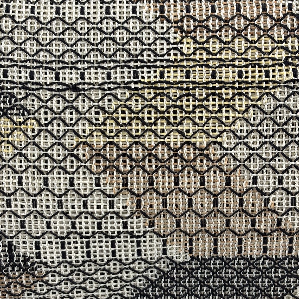 名古屋帯 秀品 八寸名古屋帯 夏帯 羅 幾何学 灰白 正絹 【中古